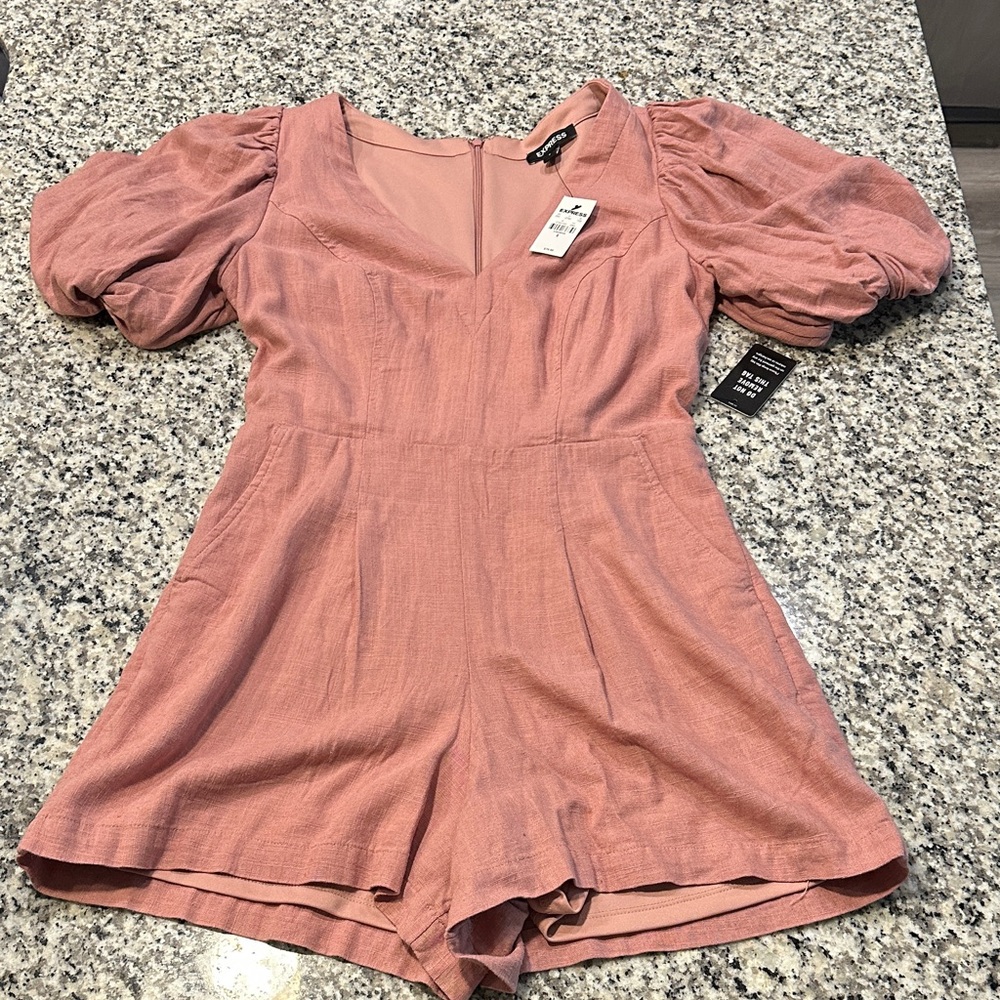 Express Pink Puff Sleeve Jumpsuit